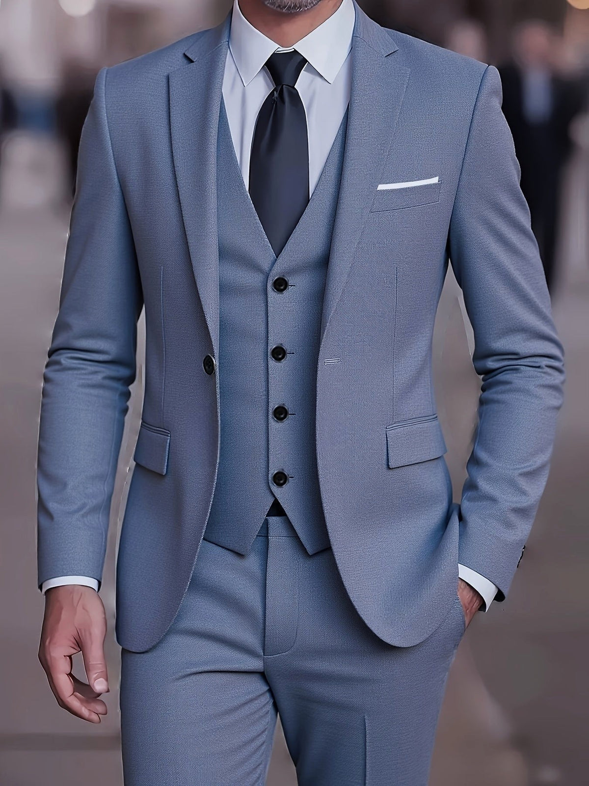 Nathaniel | Men's Fitted Three-Piece Suit, Tailored Blazer Suit | Bella Blue