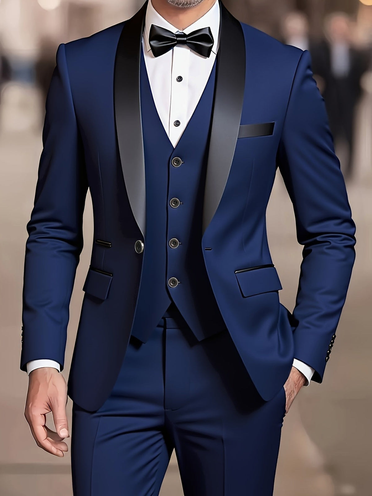 Nathaniel | Men's Fitted Three-Piece Suit, Tailored Blazer Suit | Bella Blue