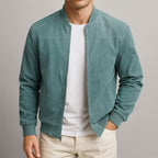 Nigel | Men's Suede-Textured Structured Jacket, Tailored Autumn Jacket | Bella Blue | Army Green