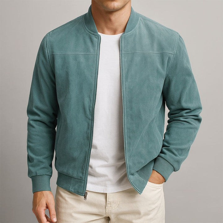 Nigel | Men's Suede-Textured Structured Jacket, Tailored Autumn Jacket | Bella Blue | Army Green