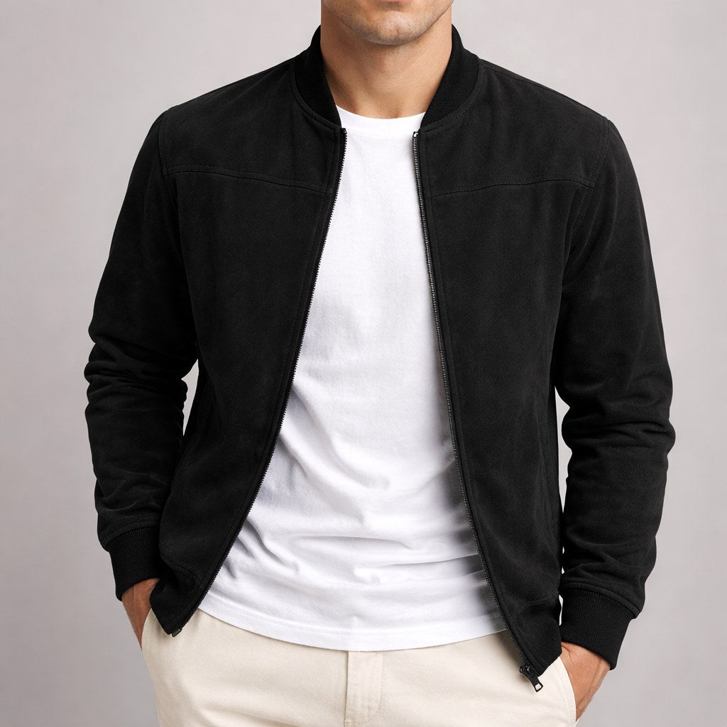 Nigel | Men's Suede-Textured Structured Jacket, Tailored Autumn Jacket | Bella Blue