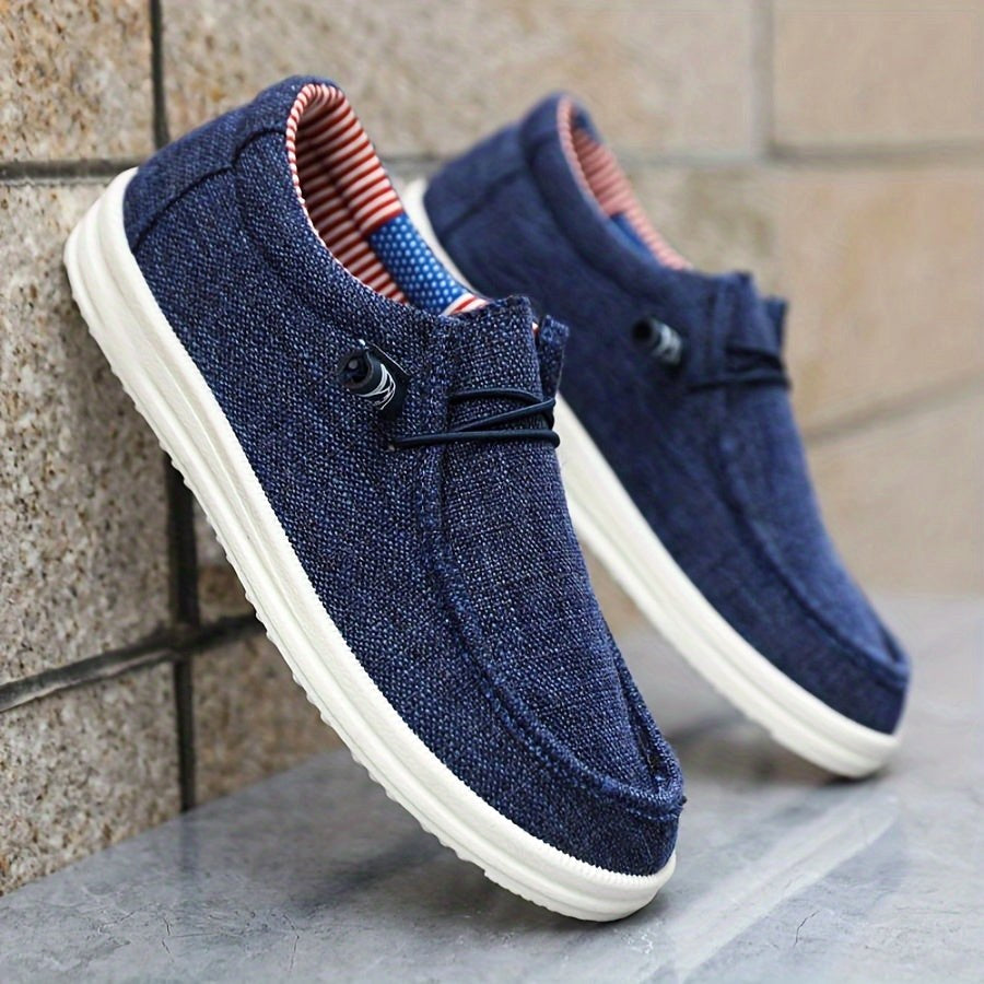 Niklas | Men's Canvas Loafers with Elastic Laces, Lightweight Slip-On Shoes | Bella Blue | Navy Blue