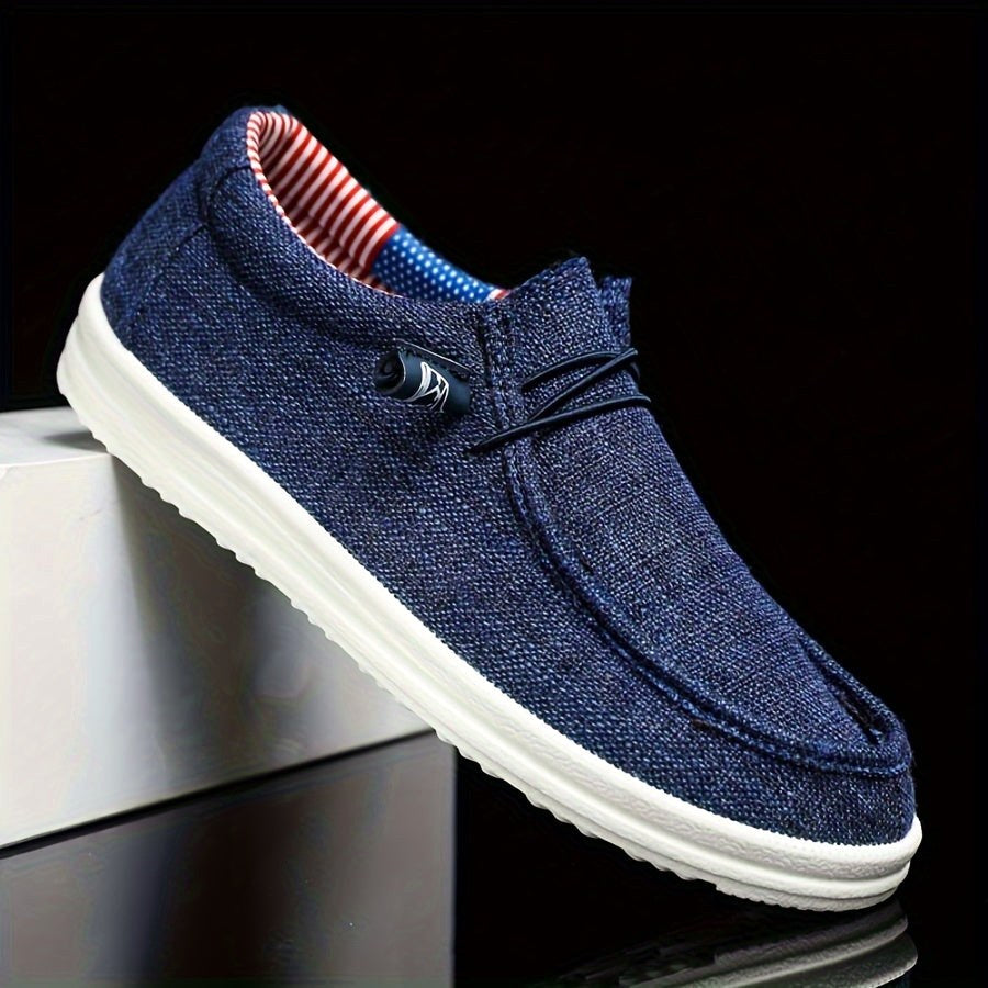 Niklas | Men's Canvas Loafers with Elastic Laces, Lightweight Slip-On Shoes | Bella Blue | Navy Blue
