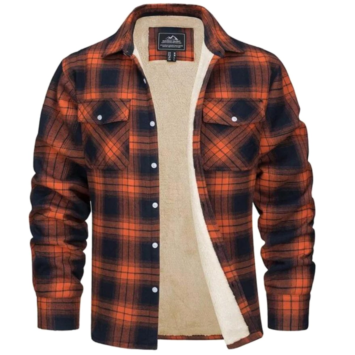 Noah | Men's Sherpa-Lined Plaid Jacket, Button-Front Autumn Jacket | Bella Blue | Orange