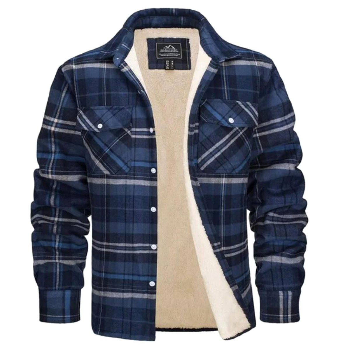 Noah | Men's Sherpa-Lined Plaid Jacket, Button-Front Autumn Jacket | Bella Blue