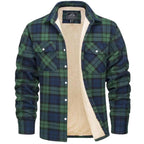 Noah | Men's Sherpa-Lined Plaid Jacket, Button-Front Autumn Jacket | Bella Blue | Khaki