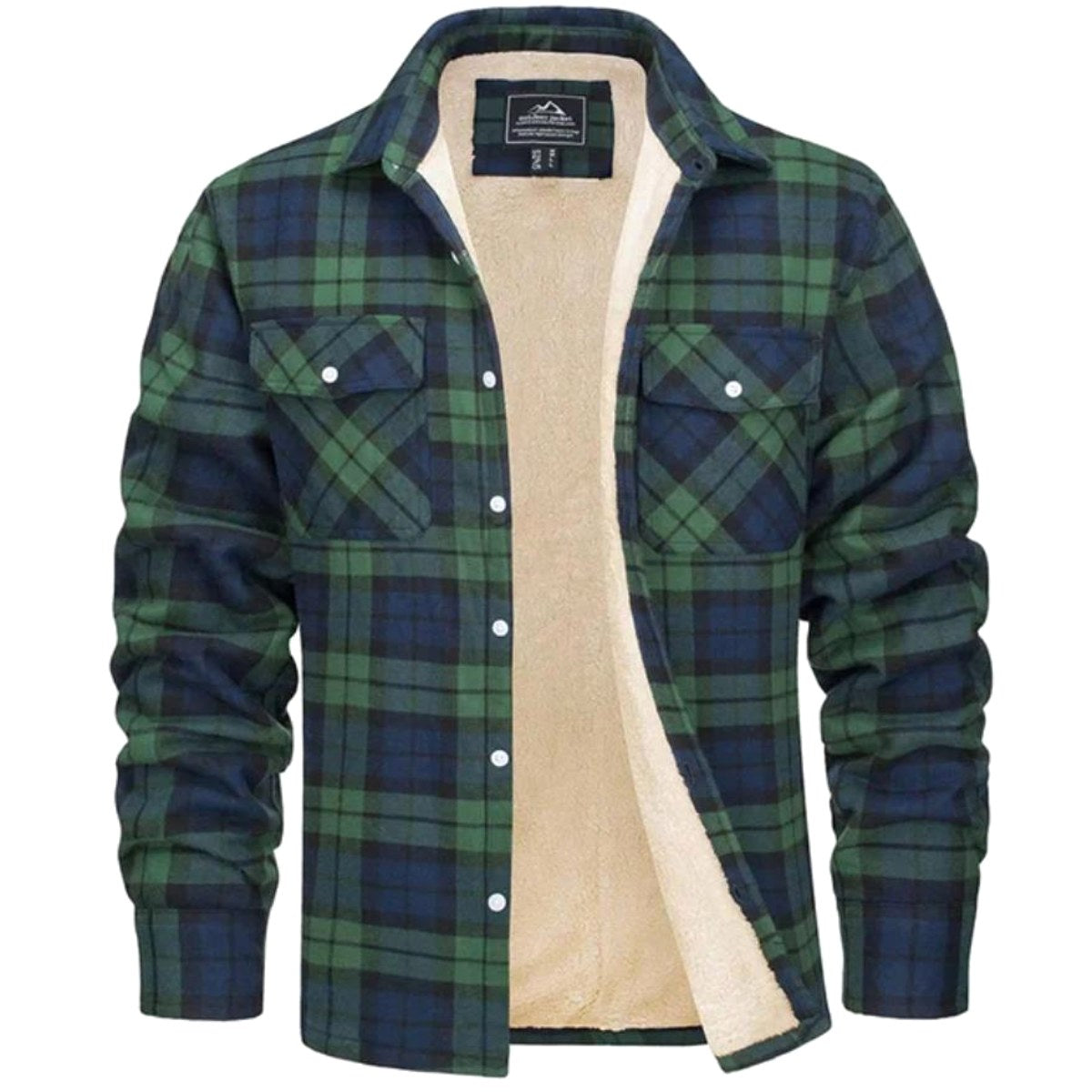 Noah | Men's Sherpa-Lined Plaid Jacket, Button-Front Autumn Jacket | Bella Blue | Khaki