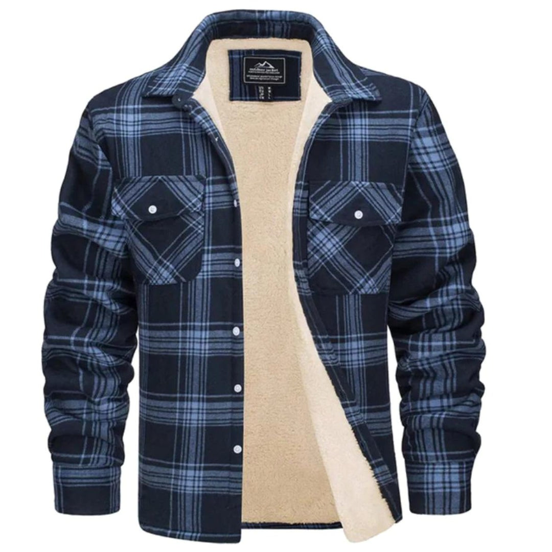 Noah | Men's Sherpa-Lined Plaid Jacket, Button-Front Autumn Jacket | Bella Blue