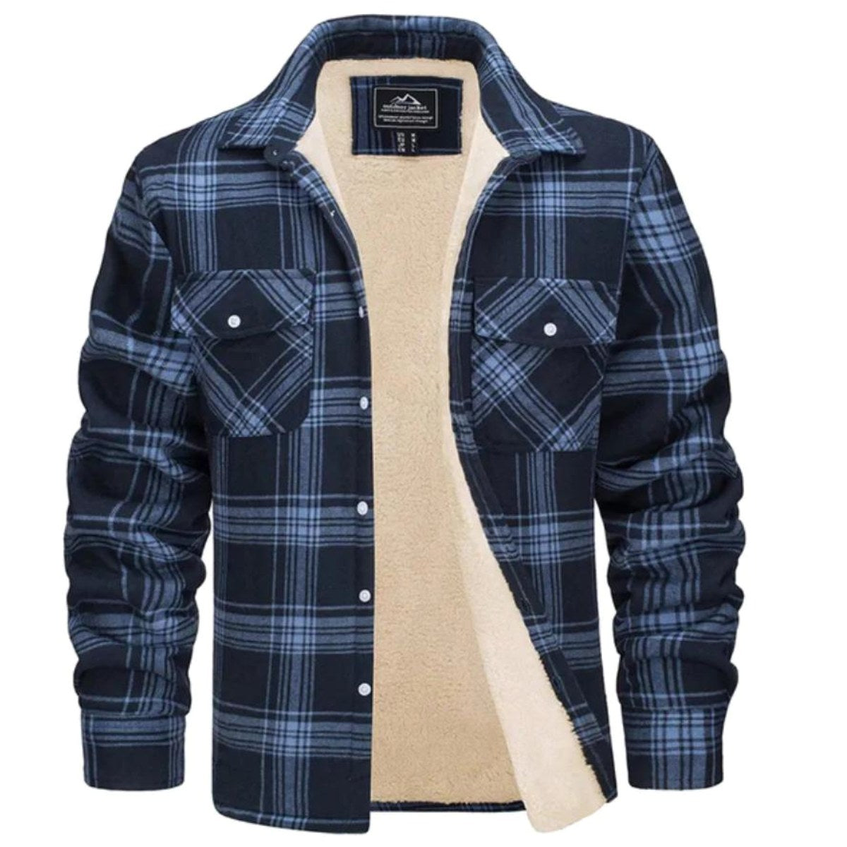 Noah | Men's Sherpa-Lined Plaid Jacket, Button-Front Autumn Jacket | Bella Blue