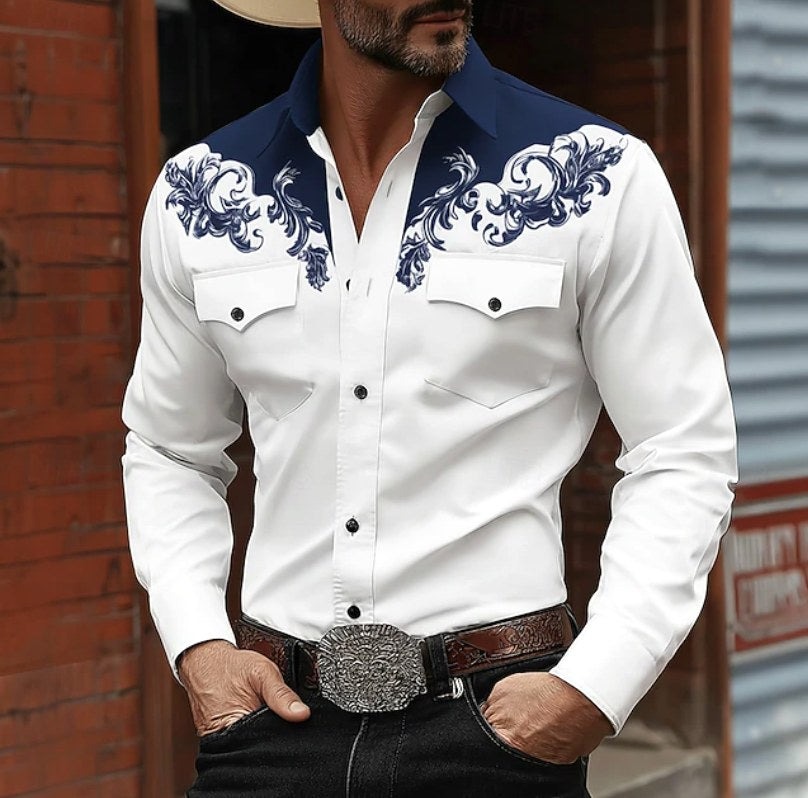 Noah | Men's Western Embroidered Button Shirt, Casual Embroidered Shirt | Bella Blue | Blue