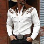 Noah | Men's Western Embroidered Button Shirt, Casual Embroidered Shirt | Bella Blue | Brown