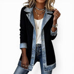 Noelle | Women's Hybrid Knit-Denim Jacket, Relaxed Button-Front Jacket | Bella Blue