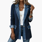 Noelle | Women's Hybrid Knit-Denim Jacket, Relaxed Button-Front Jacket | Bella Blue