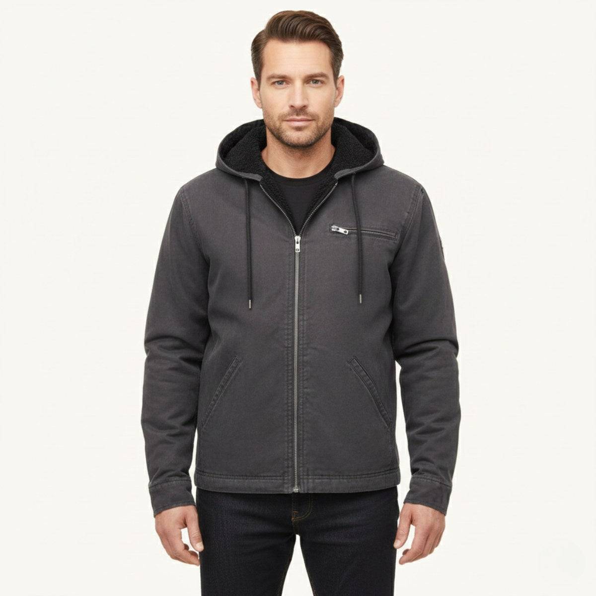 Nolan | Men's Fleece-Lined Hooded Jacket, Retro Autumn Jacket | Bella Blue