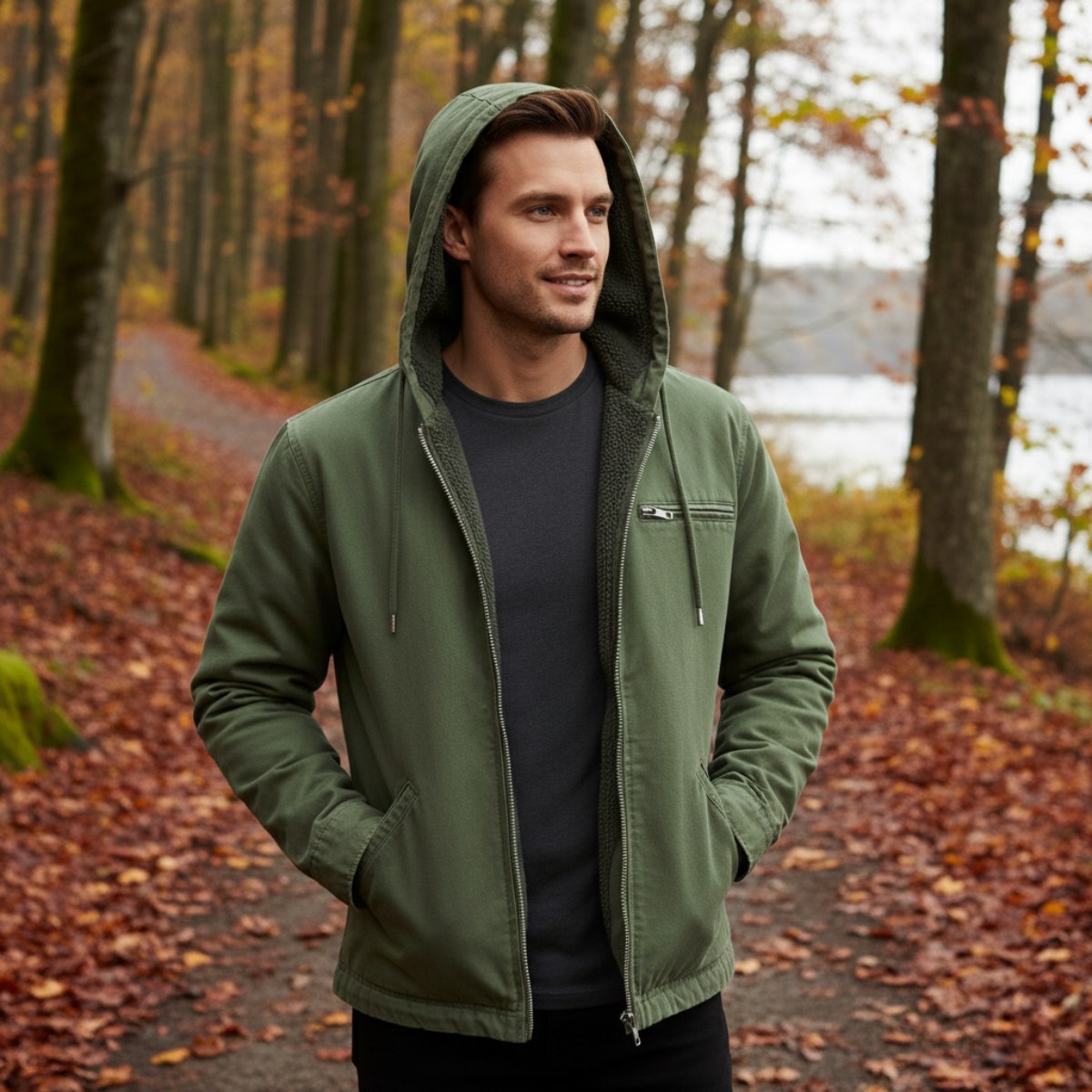 Nolan | Men's Fleece-Lined Hooded Jacket, Retro Autumn Jacket | Bella Blue