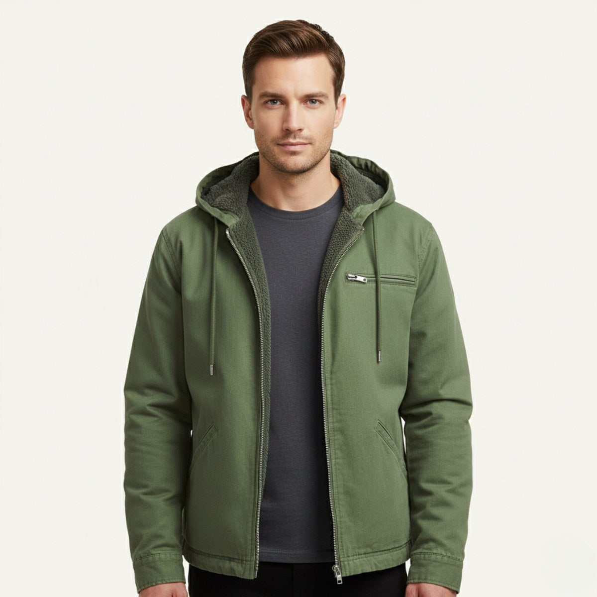 Nolan | Men's Fleece-Lined Hooded Jacket, Retro Autumn Jacket | Bella Blue | Navy Blue