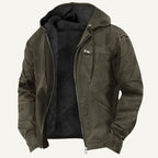 Nolan | Men's Fleece-Lined Hooded Jacket, Retro Autumn Jacket | Bella Blue | Dark Grey