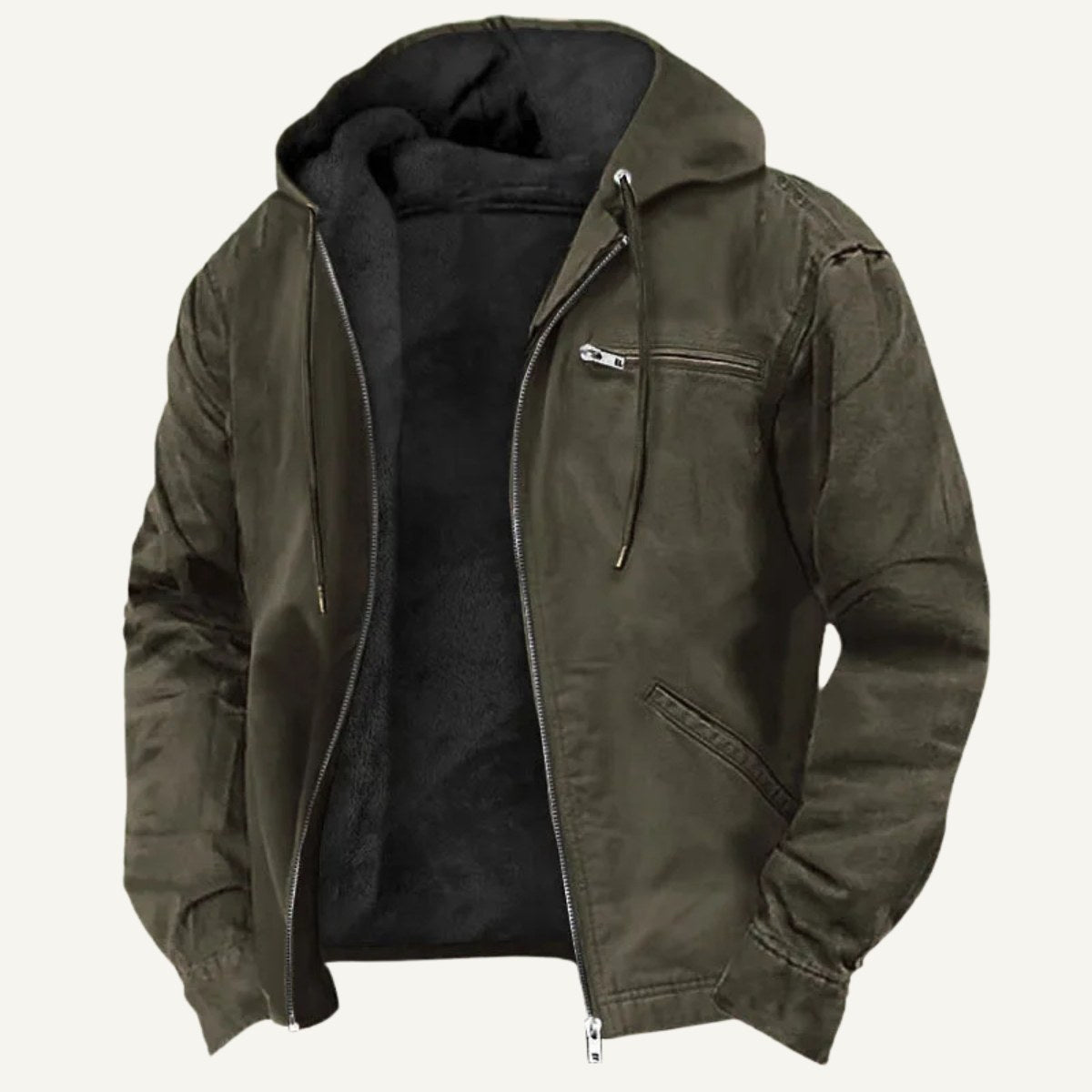 Nolan | Men's Fleece-Lined Hooded Jacket, Retro Autumn Jacket | Bella Blue | Dark Grey