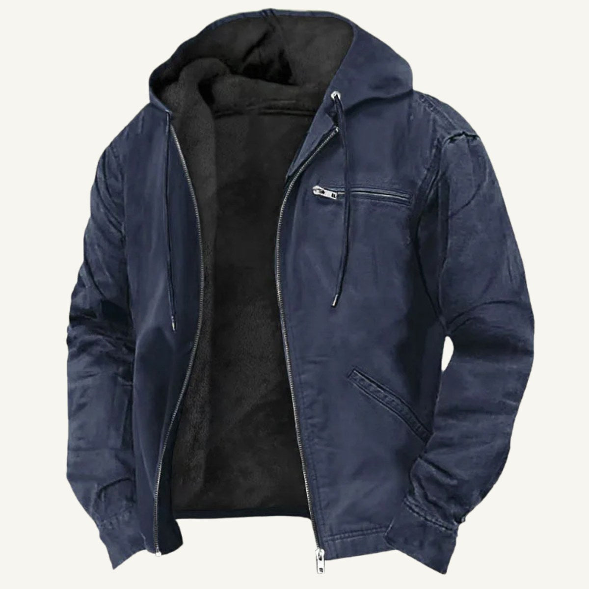 Nolan | Men's Fleece-Lined Hooded Jacket, Retro Autumn Jacket | Bella Blue