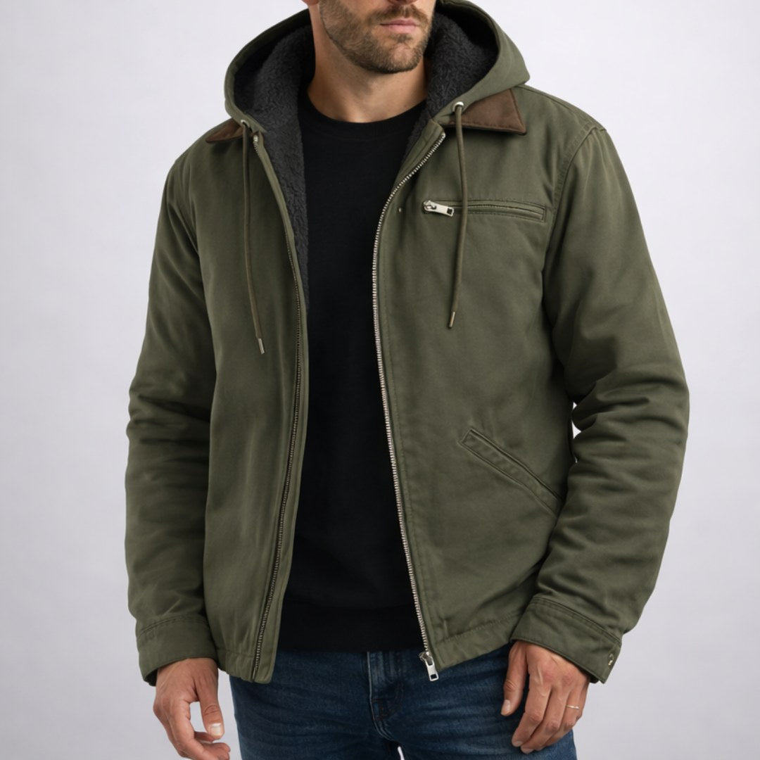 Nolan | Men's Hooded Lined Jacket, Comfortable Everyday Jacket | Bella Blue | Brown