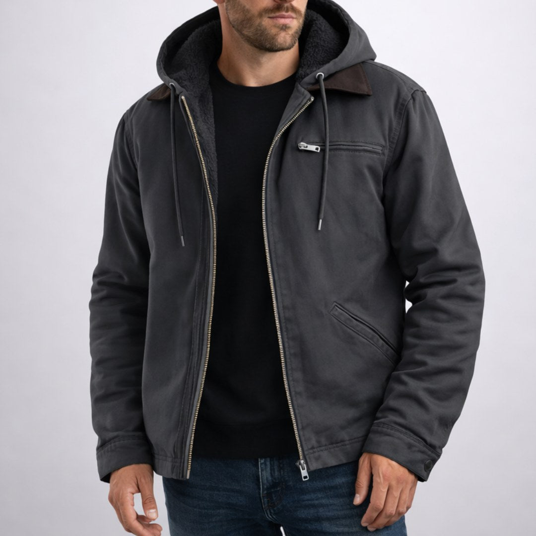 Nolan | Men's Hooded Lined Jacket, Comfortable Everyday Jacket | Bella Blue | Grey