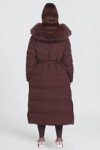 Nora | Women's Long Padded Winter Coat, Hooded Faux Fur Collar Jacket | Bella Blue