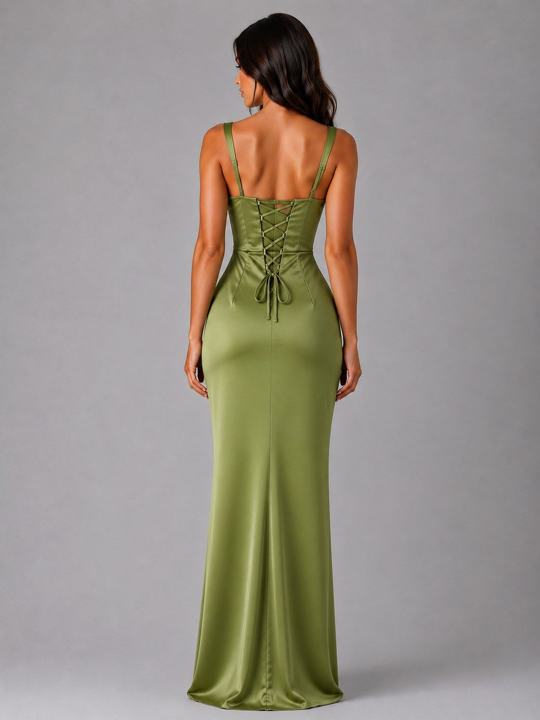 Nora | Women's Satin Maxi Dress with Ruched Waist, Sculpted Evening Dress | Bella Blue | Navy