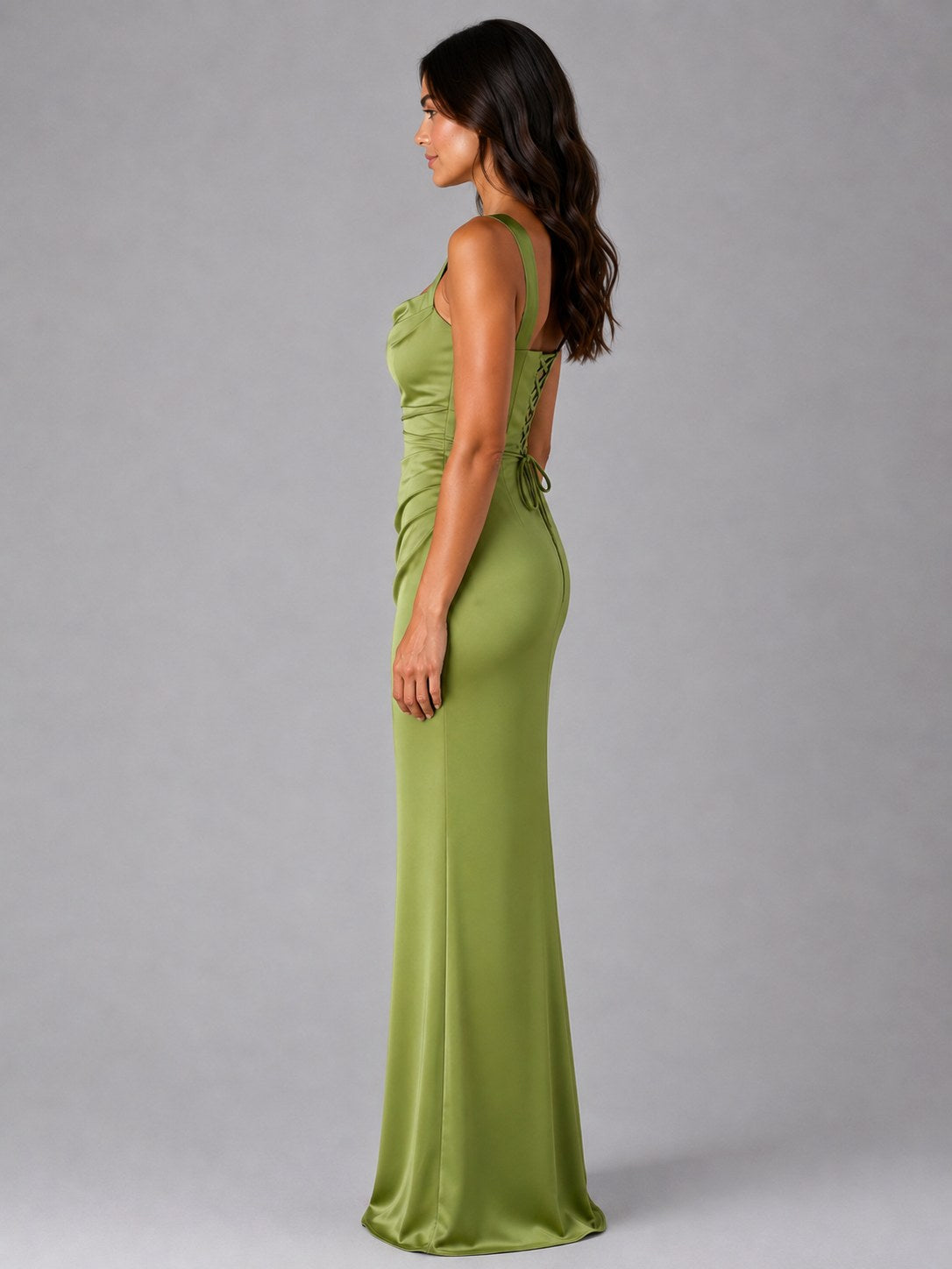 Nora | Women's Satin Maxi Dress with Ruched Waist, Sculpted Evening Dress | Bella Blue | Black