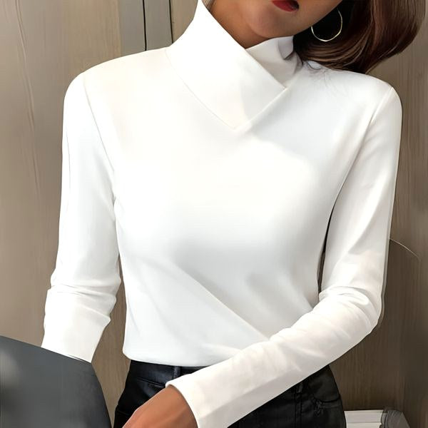 Nora | Women's Soft Turtleneck Jumper, Fitted Everyday Knitwear | Bella Blue | White