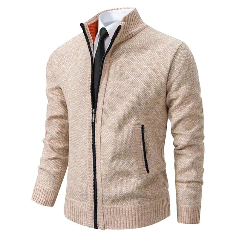 Norbert | Men's Zip-Up Cardigan, Lightweight Autumn Cardigan | Bella Blue | Beige