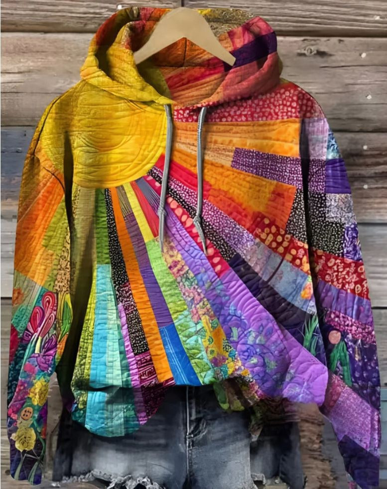 Océane | Women's Relaxed Bohemian Hoodie, Multicolour Patchwork Hoodie | Bella Blue | Multicolor