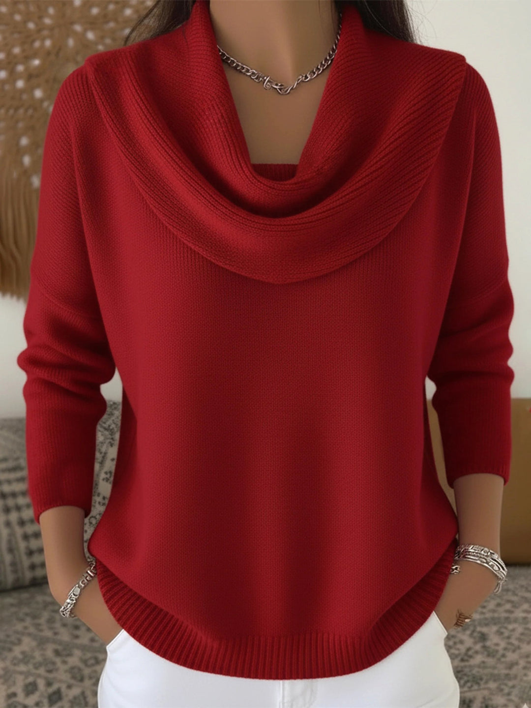 Odette | Women's Merino Wool Jumper, Cowl Neck Knit Jumper | Bella Blue