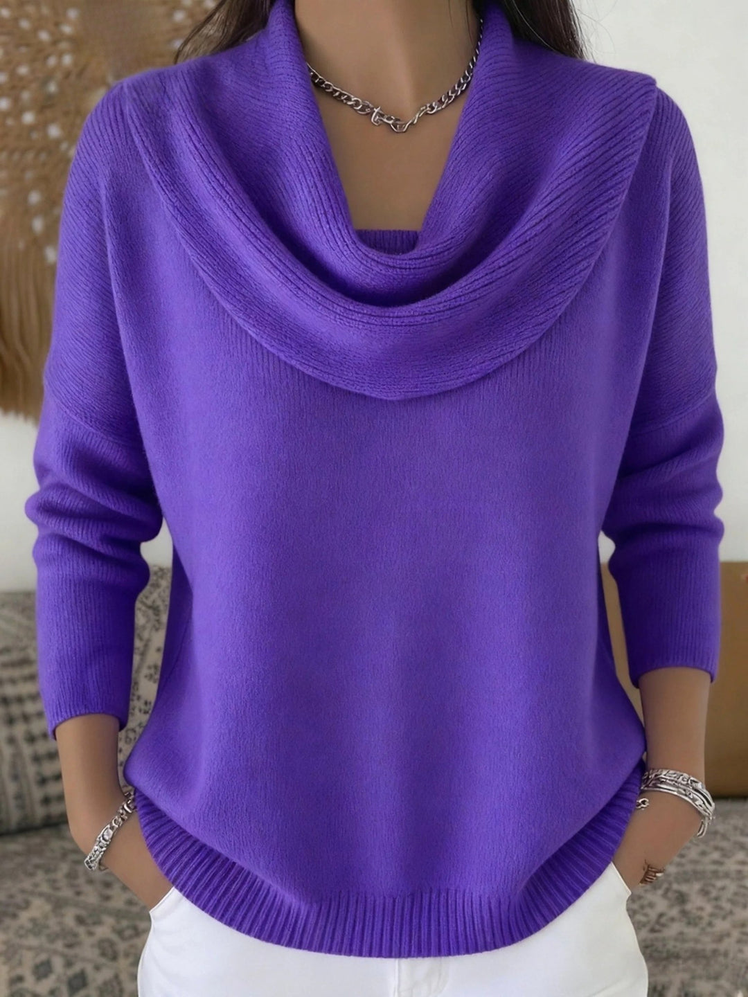 Odette | Women's Merino Wool Jumper, Cowl Neck Knit Jumper | Bella Blue