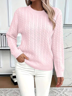 Odile | Women's Long Sleeve Cable Knit Jumper, Textured Autumn Sweater | Bella Blue | Pink