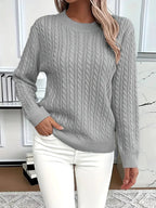 Odile | Women's Long Sleeve Cable Knit Jumper, Textured Autumn Sweater | Bella Blue | Grey