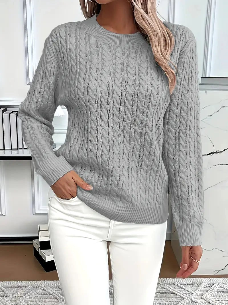 Odile | Women's Long Sleeve Cable Knit Jumper, Textured Autumn Sweater | Bella Blue | Grey