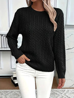 Odile | Women's Long Sleeve Cable Knit Jumper, Textured Autumn Sweater | Bella Blue | Black