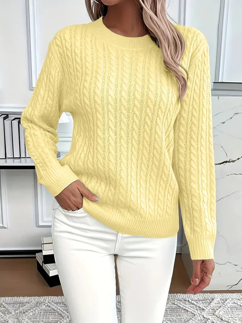 Odile | Women's Long Sleeve Cable Knit Jumper, Textured Autumn Sweater | Bella Blue | Yellow