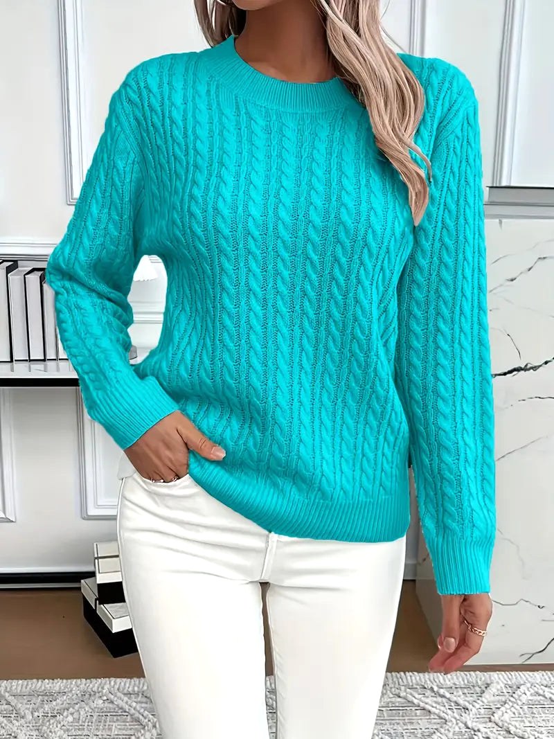 Odile | Women's Long Sleeve Cable Knit Jumper, Textured Autumn Sweater | Bella Blue | Peacock Blue