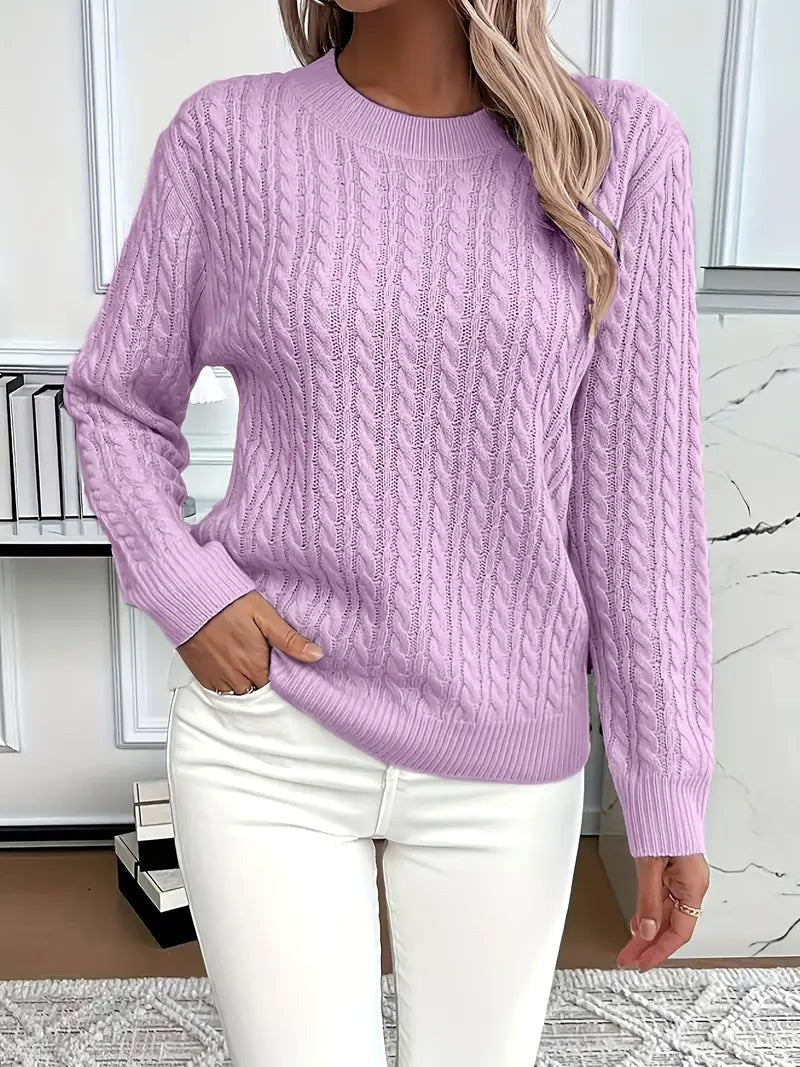 Odile | Women's Long Sleeve Cable Knit Jumper, Textured Autumn Sweater | Bella Blue | Purple
