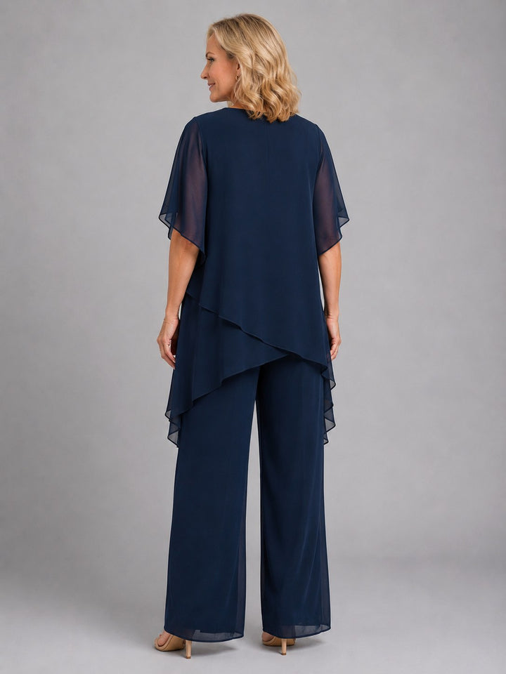 Olive | Women's Chiffon Two-Piece Set, Wide-Leg Trousers Lounge Set | Bella Blue | Pink