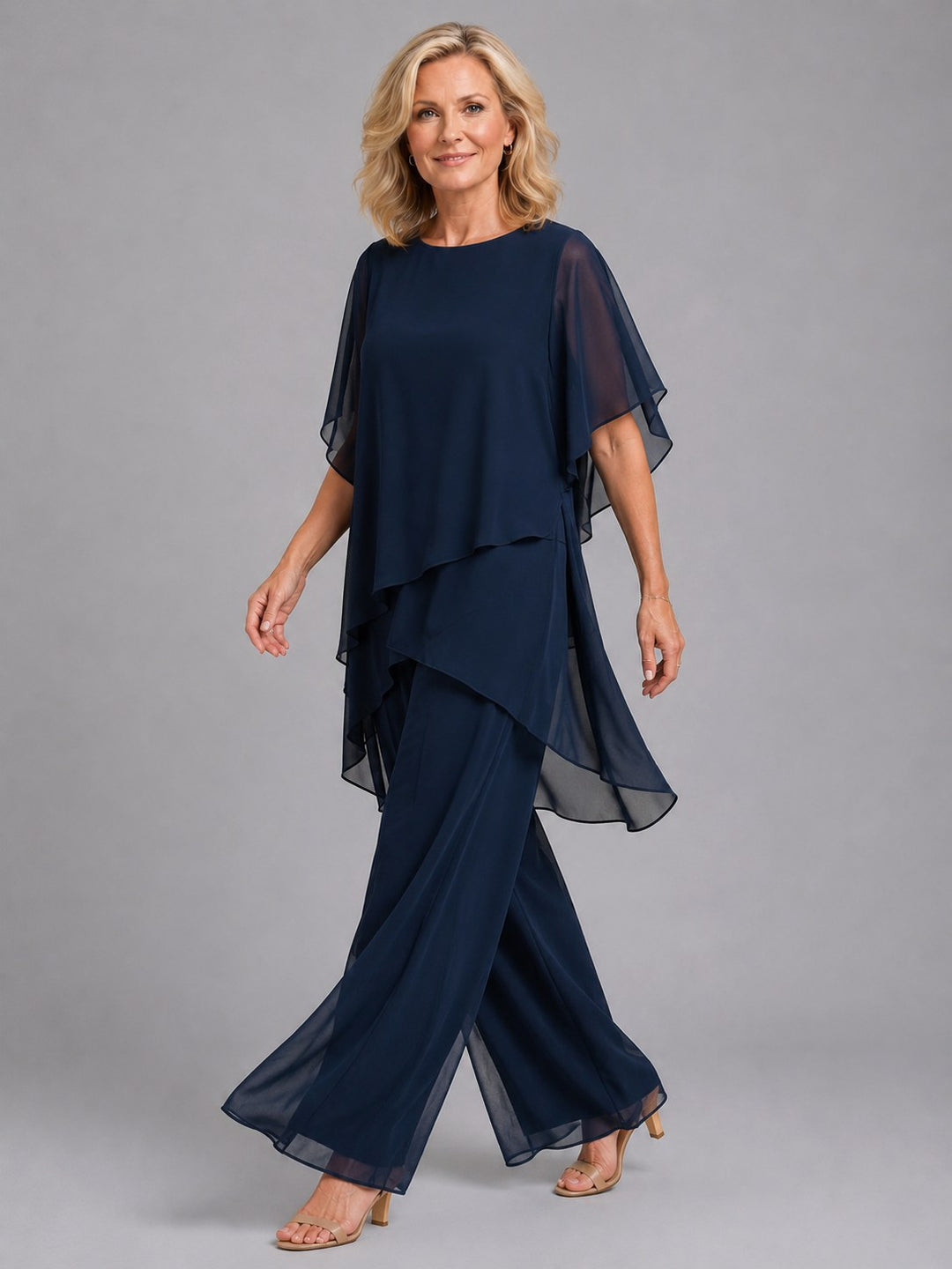 Olive | Women's Chiffon Two-Piece Set, Wide-Leg Trousers Lounge Set | Bella Blue