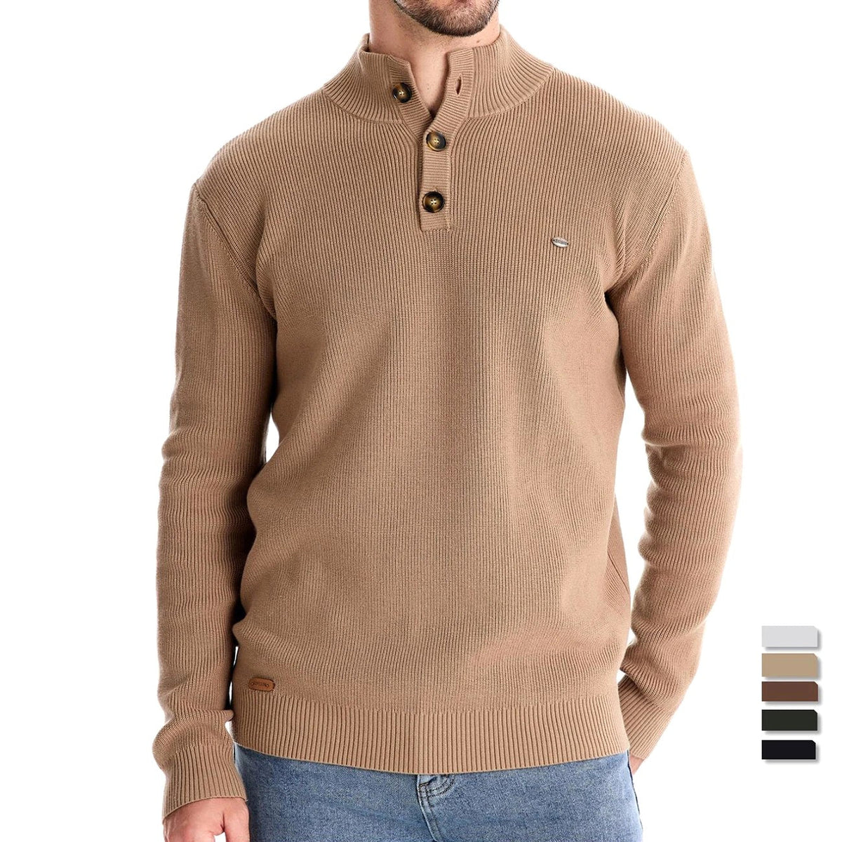 Oliver | Men's Cotton Jumper with Classic Fit, Elegant Men's Jumper | Bella Blue | Khaki