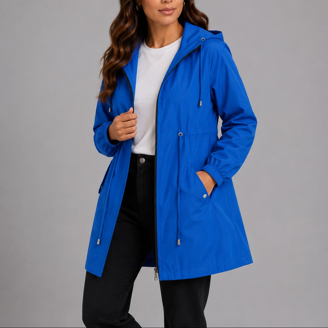 Olivia | Women's Lightweight Waterproof Rain Coat, Hooded Autumn Coat | Bella Blue