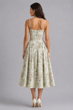 Orla | Women's Floral Corset Midi Dress, Sweetheart Neck Wedding Guest Dress | Bella Blue | Pink