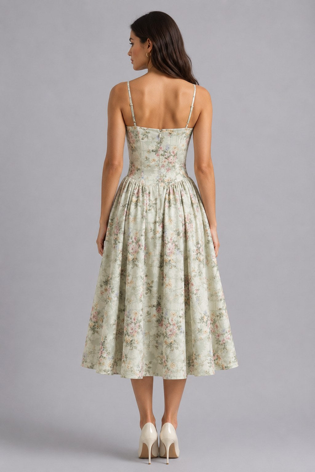 Orla | Women's Floral Corset Midi Dress, Sweetheart Neck Wedding Guest Dress | Bella Blue | Pink