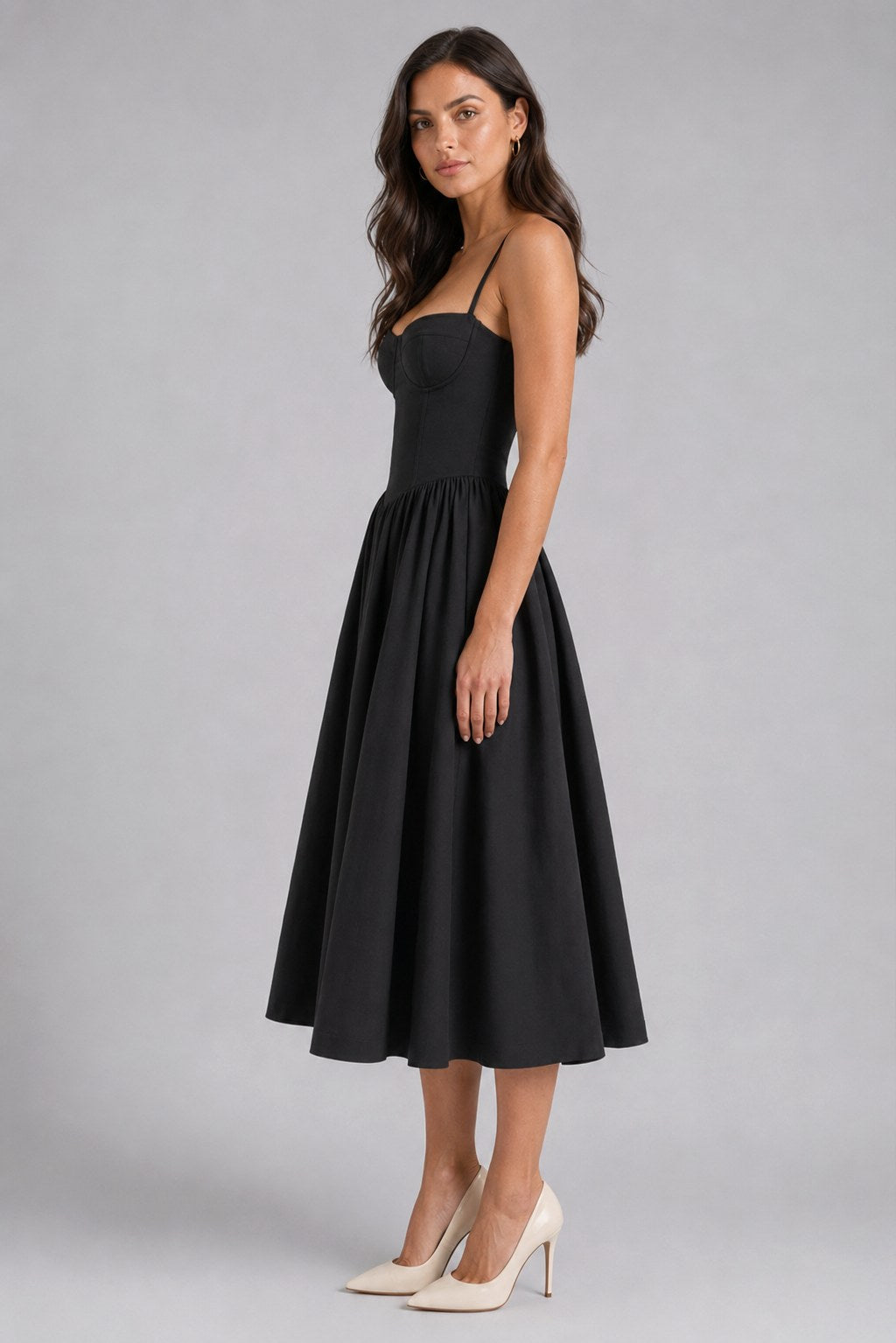Orla | Women's Floral Corset Midi Dress, Sweetheart Neck Wedding Guest Dress | Bella Blue
