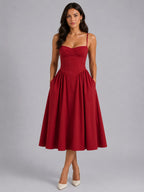 Orla | Women's Floral Corset Midi Dress, Sweetheart Neck Wedding Guest Dress | Bella Blue
