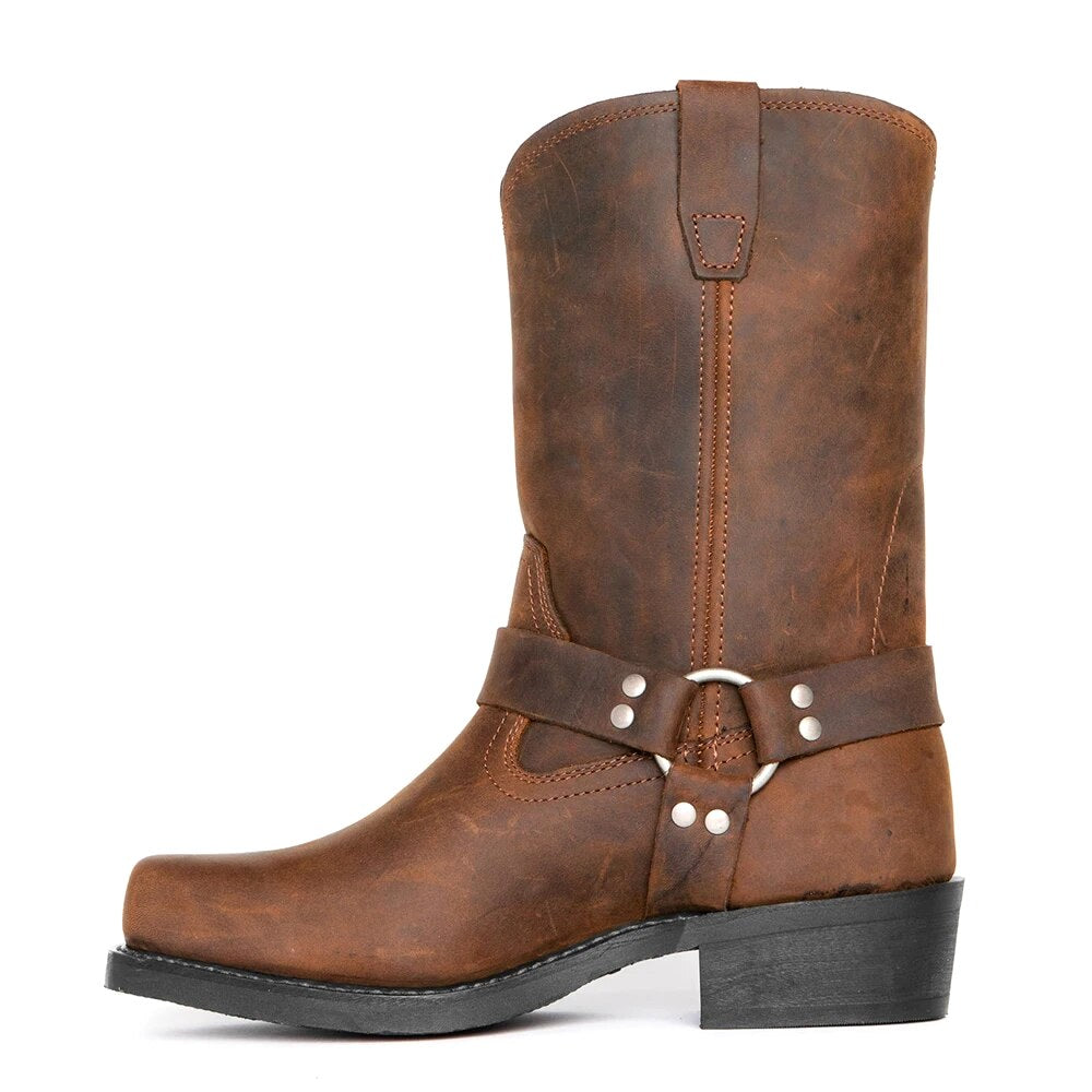 Oswin | Men's Mid-Calf Cowboy Boots, Harness Style Western Boots | Bella Blue | Brown