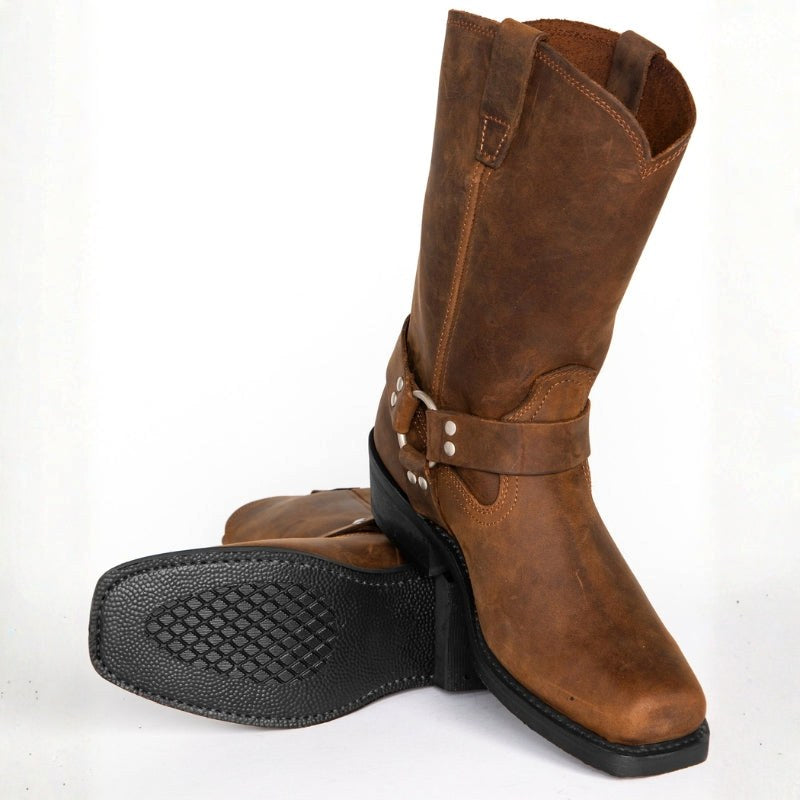 Oswin | Men's Mid-Calf Cowboy Boots, Harness Style Western Boots | Bella Blue | Black